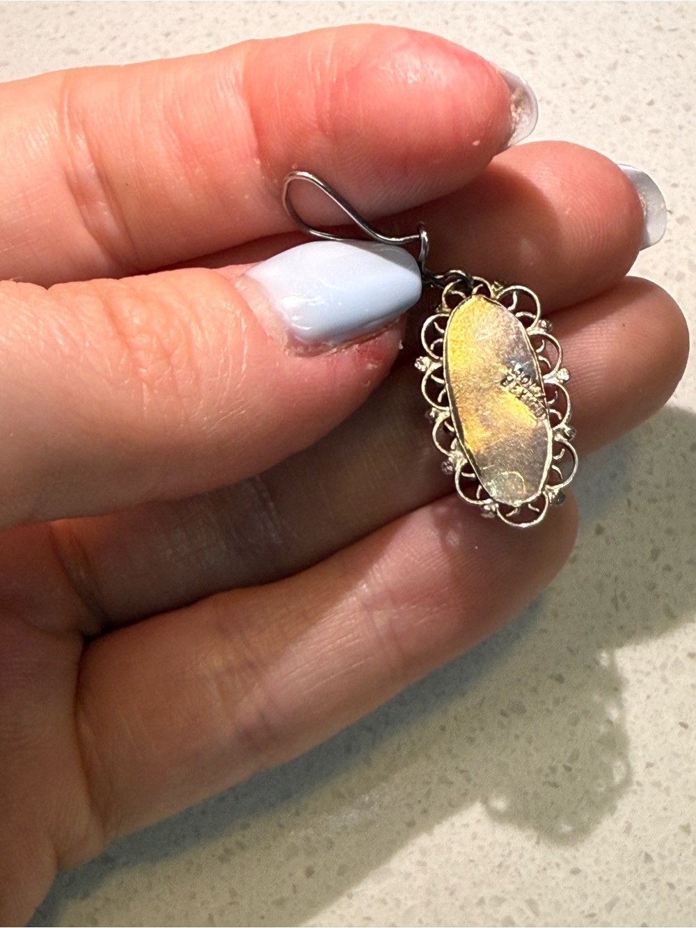 Vintage 925 Sterling Silver Filigree Drop Earrings with Brown Tiger's Eye - Picture 4 of 4